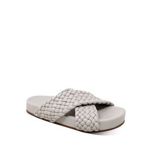 CHARLES DAVID Womens Gray Defend Platform Slip On Leather Slide Sandals 7.5 M